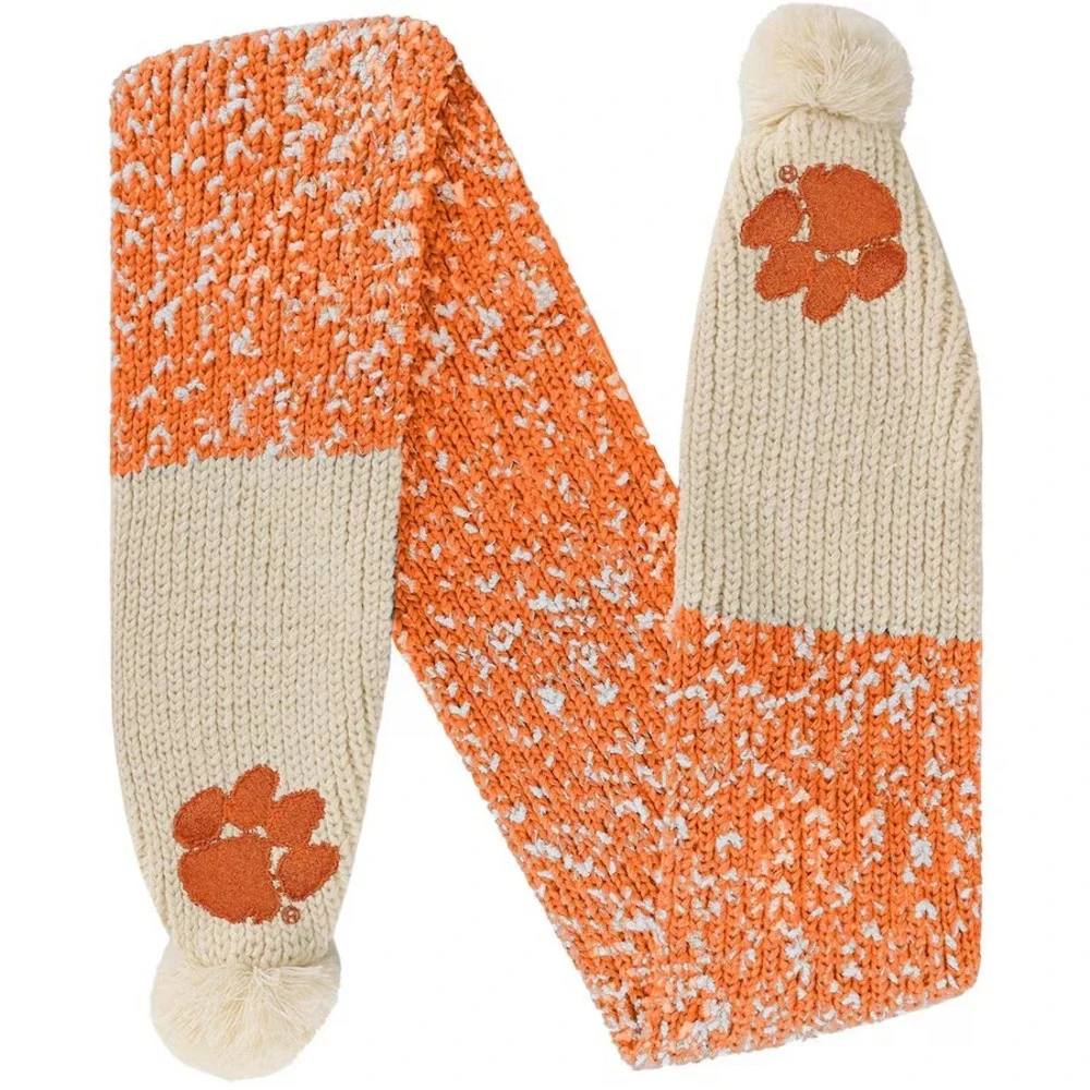FOCO Clemson Tigers Confetti Scarf with Pom Poms - Orange/Ivory